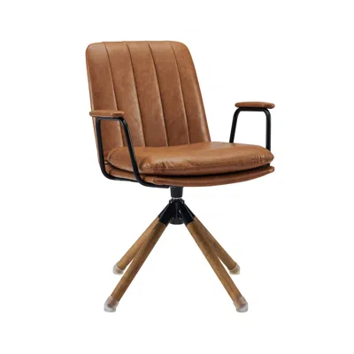 Homezia 23" Carmel Brown Faux Leather Swivel Arm Chair