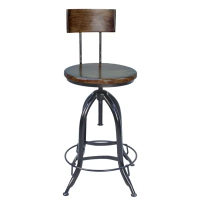 Homezia 23" Chestnut And Black Steel Swivel Low Back Adjustable Height Bar Chair