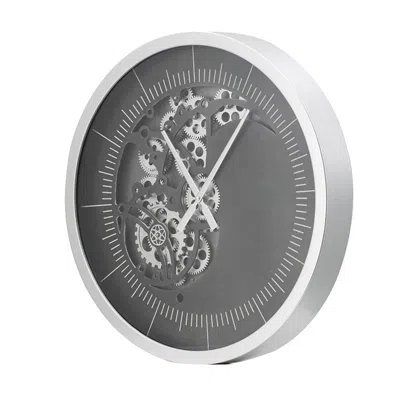 Homezia 23" Circle Black And Silver Wood And Glass Analog Wall Clock In Multi
