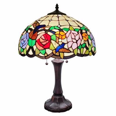 Homezia 23" Dark Brown Metal Two Light Candlestick Table Lamp With Brown And Ivory Shade In Multi