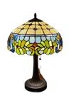 Homezia 23" Dark Brown Metal Two Light Candlestick Table Lamp With Green Shade