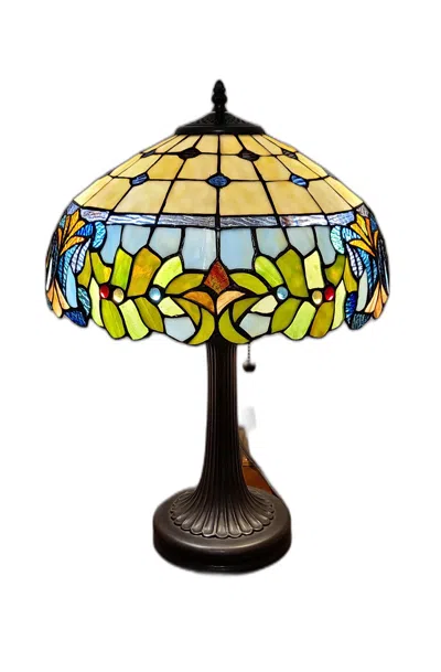 Homezia 23" Dark Brown Metal Two Light Candlestick Table Lamp With Green Shade