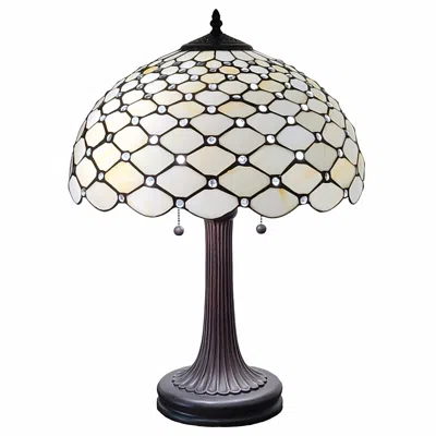Homezia 23" Dark Brown Metal Two Light Candlestick Table Lamp With White Shade In Black