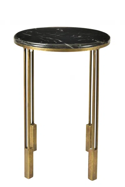 Homezia 23" Gold And Black Marble And Iron Round End Table