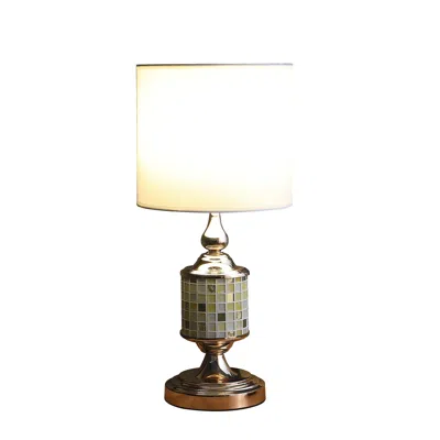 Homezia 23" Gold Bedside Table Lamp With White Drum Shade In Neutral