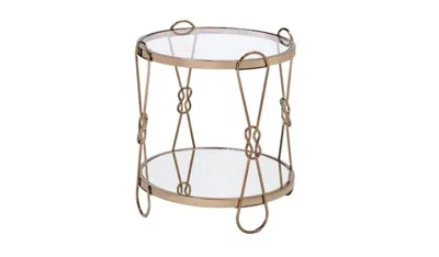 Homezia 23" Gold Mirrored And Metal Round End Table With Shelf