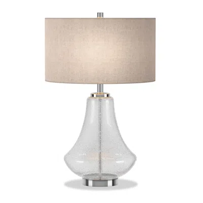 Homezia 23" Nickel Glass Table Lamp With Flax Drum Shade In Burgundy