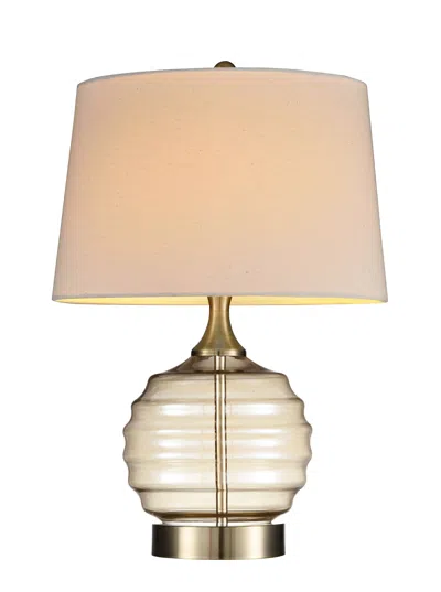 Homezia 23" Off-white Metal Bedside Table Lamp With Off-white Shade In Brown