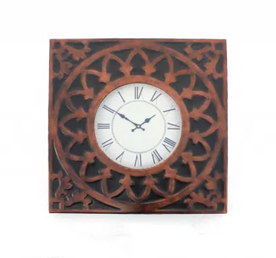 Homezia 23" Square Bronze Glass Analog Wall Clock In Brown