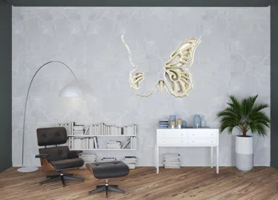Homezia 23" X 19" X 4" Light Yellow Rustic Butterfly Wooden Wall Decor In White