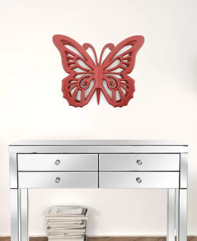 Homezia 23" X 19" X 4" Red Rustic Butterfly Wooden Wall Decor
