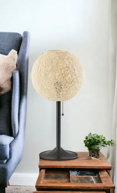 Homezia 24" Antiqued Bronze Metal Candlestick Table Lamp With Off White Globe Shade In Neutral