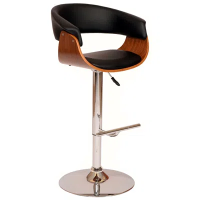 Homezia 24" Black And Brown Faux Leather And Solid Wood Swivel Low Back Adjustable Height Bar Chair