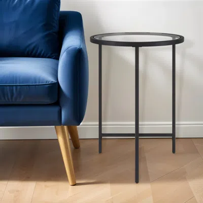 Homezia 24" Black And Clear Glass And Steel Round End Table