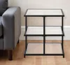 Homezia 24" Black And Clear Glass And Steel Square End Table With Two Shelves