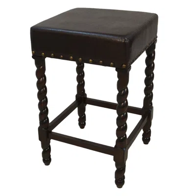 Homezia 24" Black And Espresso Faux Leather And Solid Wood Backless Counter Height Bar Chair