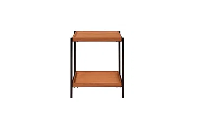 Homezia 24" Black And Honey Oak Wood And Metal Square End Table With Shelf