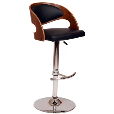 Homezia 24" Black And Silver Faux Leather And Iron Swivel Low Back Adjustable Height Bar Chair