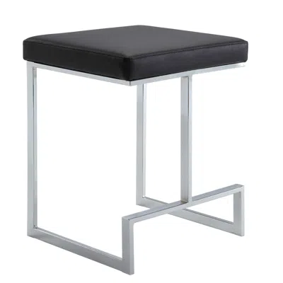 Homezia 24" Black And Silver Faux Leather And Steel Backless Counter Height Bar Chair In Metallic