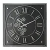 Homezia 24" Black And Silver Vintage Style Gears Square Wall Clock