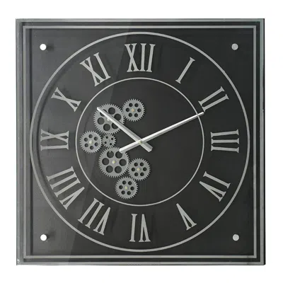 Homezia 24" Black And Silver Vintage Style Gears Square Wall Clock
