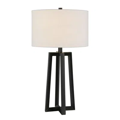 Homezia 24" Black And White Metal Table Lamp With White Drum Shade In Animal Print