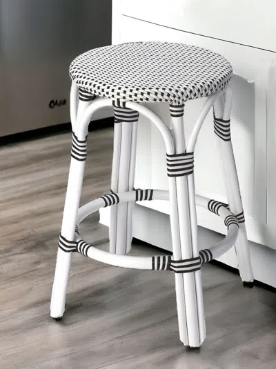 Homezia 24" Black And White Rattan Backless Counter Height Bar Chair