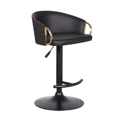 Homezia 24" Black Faux Leather And Iron Swivel Low Back Adjustable Height Bar Chair