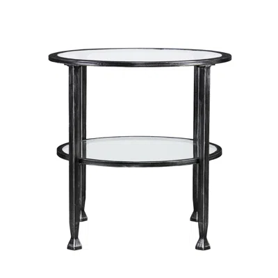 Homezia 24" Black Glass And Iron Round End Table