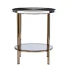 Homezia 24" Black Manufactured Wood And Iron Round End Table With Two Shelves