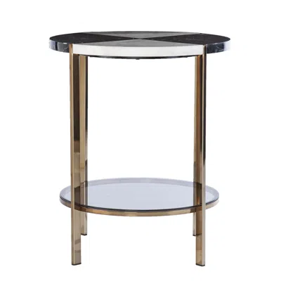 Homezia 24" Black Manufactured Wood And Iron Round End Table With Two Shelves