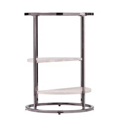 Homezia 24" Black Metal Glass And Faux Marble Round End Table With Two Shelves
