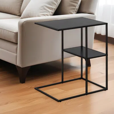 Homezia 24" Black Steel End Table With Shelf