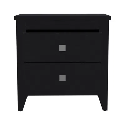 Homezia 24" Black Two Drawer Faux Wood Nightstand