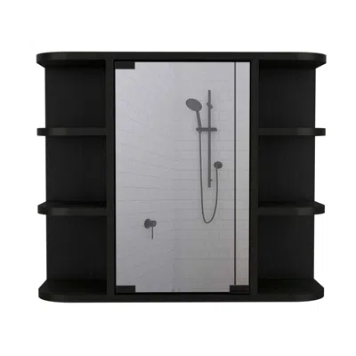 Homezia 24" Black Wall Mounted Accent Cabinet With Six Shelves