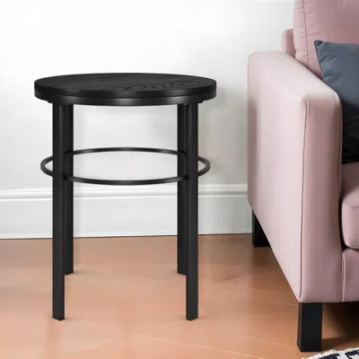 Homezia 24" Black Wood And Steel Round End Table
