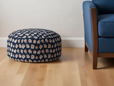 Homezia 24" Blue Canvas Round Abstract Pouf Ottoman