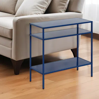 Homezia 24" Blue Steel End Table With Two Shelves
