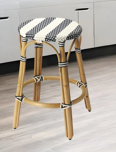 Homezia 24" Blue White And Natural Rattan Backless Counter Height Bar Chair