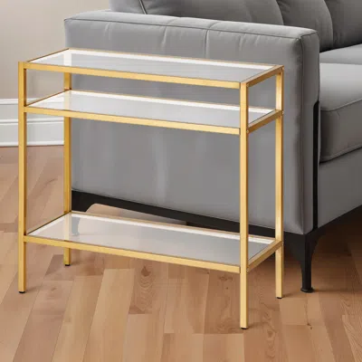 Homezia 24" Brass And Clear Glass And Steel End Table With Two Shelves In Gold
