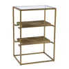 Homezia 24" Brass Glass And Iron Rectangular End Table With Two Shelves