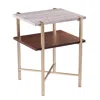 Homezia 24" Brass Manufactured Wood And Iron Square End Table With Shelf