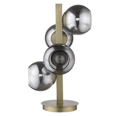 Homezia 24" Brass Metal Four Light Globe Table Lamp With Black Globe Shade In Blue