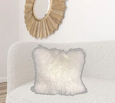 Homezia 24" Bright White Genuine Tibetan Lamb Fur Pillow With Microsuede Backing