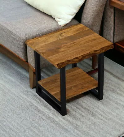 Homezia 24" Brown Modern Rustic Live Edge Acacia Wood End Table