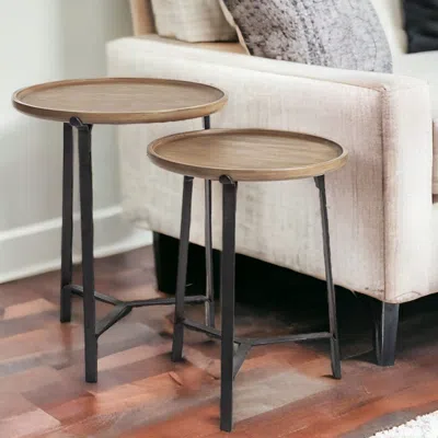 Homezia 24" Brown Solid Wood Round End Table