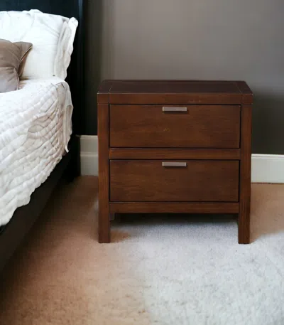 Homezia 24" Brown Two Drawers Faux Wood Nightstand