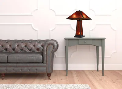 Homezia 24" Burnt Orange Metal Two Light Table Lamp With Amber Square Shade In Brown