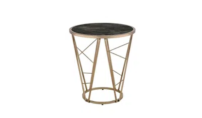 Homezia 24" Champagne And Black Faux Marble Glass And Metal Round End Table