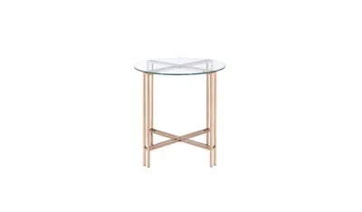 Homezia 24" Champagne And Clear Glass And Metal Round End Table In Gold